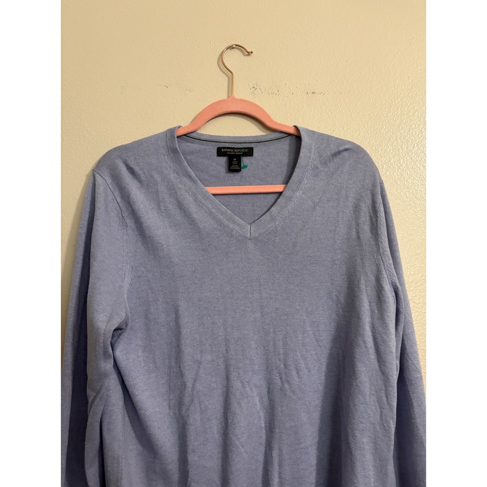 Banana Republic Men's Luxury Blend Silk Cotton Cashmere V-Neck Sweater Blue Med